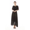 TE9002LMDS News style half sleeve round neck wide hem chiffon maxi dress