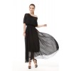 TE9002LMDS News style half sleeve round neck wide hem chiffon maxi dress