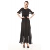 TE9002LMDS News style half sleeve round neck wide hem chiffon maxi dress