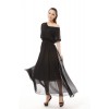 TE9002LMDS News style half sleeve round neck wide hem chiffon maxi dress