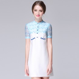 TE9648LLYG New style fresh embroidery contract color short sleeve dress