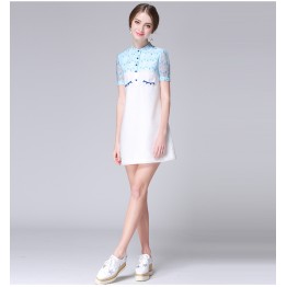 TE9648LLYG New style fresh embroidery contract color short sleeve dress