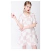 TE9649LLYG Europe fashion pink checks gentlewomen slim v neck dress