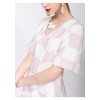 TE9649LLYG Europe fashion pink checks gentlewomen slim v neck dress