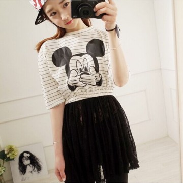 TE9909WJYS Lace splicing cartoon print stripes dress