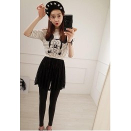 TE9909WJYS Lace splicing cartoon print stripes dress