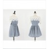 TE9917WJYS Korean style lace petal spicing check gentlewomen dress