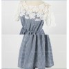 TE9917WJYS Korean style lace petal spicing check gentlewomen dress