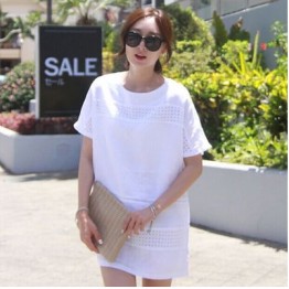 TE9918WJYS Korean style pure color hollow out round neck dress