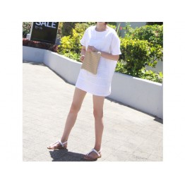 TE9918WJYS Korean style pure color hollow out round neck dress