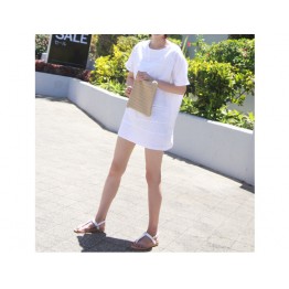 TE9918WJYS Korean style pure color hollow out round neck dress