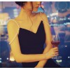 TE9930YBF V neck off shoulder pearls strap slim dress