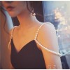 TE9930YBF V neck off shoulder pearls strap slim dress