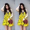 TE5257QBY Fashion vintage slim shivering print backless gallus dress