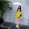 TE5257QBY Fashion vintage slim shivering print backless gallus dress