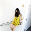 TE5257QBY Fashion vintage slim shivering print backless gallus dress