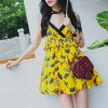 TE5257QBY Fashion vintage slim shivering print backless gallus dress