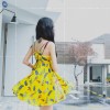 TE5257QBY Fashion vintage slim shivering print backless gallus dress