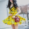 TE5257QBY Fashion vintage slim shivering print backless gallus dress