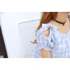 TE5274QBY Sweet fresh preppy style checks bowknot off shoulder doll dress