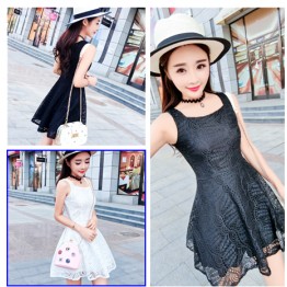 TE9920YBF Square collar sleeveless slim lace dress