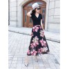 TE9951YBF Fashion sexy lacing short sleeve t-shirt with print chiffon skirt