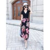 TE9951YBF Fashion sexy lacing short sleeve t-shirt with print chiffon skirt