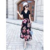 TE9951YBF Fashion sexy lacing short sleeve t-shirt with print chiffon skirt