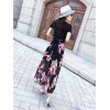 TE9951YBF Fashion sexy lacing short sleeve t-shirt with print chiffon skirt