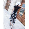 TE9951YBF Fashion sexy lacing short sleeve t-shirt with print chiffon skirt