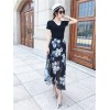 TE9951YBF Fashion sexy lacing short sleeve t-shirt with print chiffon skirt