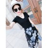 TE9951YBF Fashion sexy lacing short sleeve t-shirt with print chiffon skirt