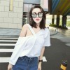 TE9957YBF Fashion pure color off shoulder boat neck t-shirt