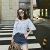 TE9957YBF Fashion pure color off shoulder boat neck t-shirt