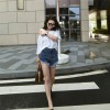 TE9957YBF Fashion pure color off shoulder boat neck t-shirt