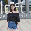 TE9957YBF Fashion pure color off shoulder boat neck t-shirt