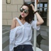 TE9957YBF Fashion pure color off shoulder boat neck t-shirt