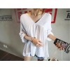 TE3043YZS Summer loose casual v neck three quarter sleeve tops