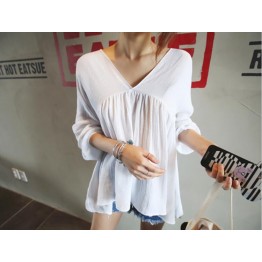 TE3043YZS Summer loose casual v neck three quarter sleeve tops