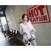 TE3043YZS Summer loose casual v neck three quarter sleeve tops