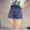 TE5114DDFS Empire waist rough edge zipper denim shorts