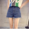 TE5114DDFS Empire waist rough edge zipper denim shorts