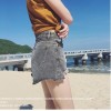 TE5145DDFS Empire waist irregular rough edge denim shorts