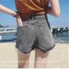 TE5145DDFS Empire waist irregular rough edge denim shorts