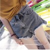 TE5145DDFS Empire waist irregular rough edge denim shorts