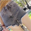 TE5145DDFS Empire waist irregular rough edge denim shorts