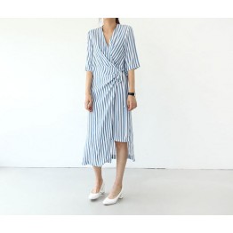 TE6433YZS Fashion vertical stripes irregular slim waist dress