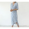 TE6433YZS Fashion vertical stripes irregular slim waist dress