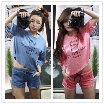 TE6434YZS Candy color macarons batwing sleeve letter print t-shirt with shorts