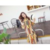 TE6436YZS Holiday style geometry colorful stripes off shoulder backless beach maxi dress